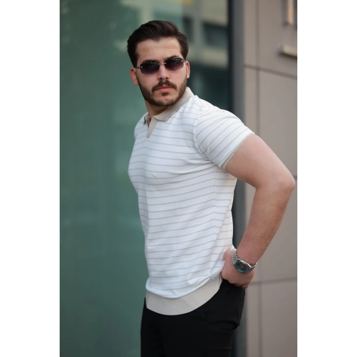 Erkek Kısa Kollu çizgi Desenli örme Kumaş Tshirt