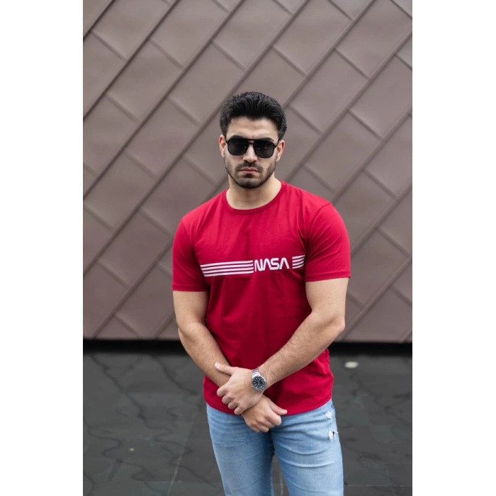 Erkek Kısa Kollu Nasa Baskı Basic Erkek T-shirt