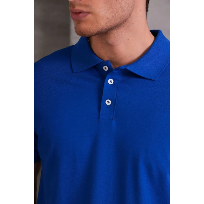 Erkek Slim Fit Pamuklu Yumuşak Doku Nefes Alan Kumaş Yakalı Tişört