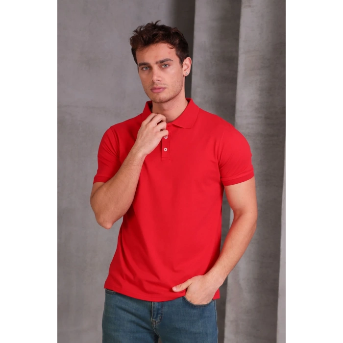 Erkek Slim Fit Pamuklu Yumuşak Doku Nefes Alan Kumaş Yakalı Tişört