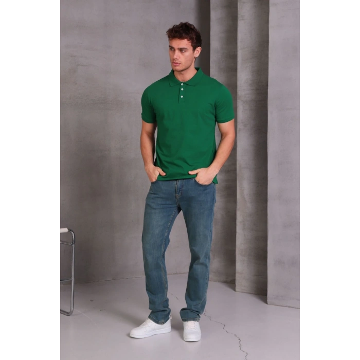 Erkek Slim Fit Pamuklu Yumuşak Doku Nefes Alan Kumaş Yakalı Tişört