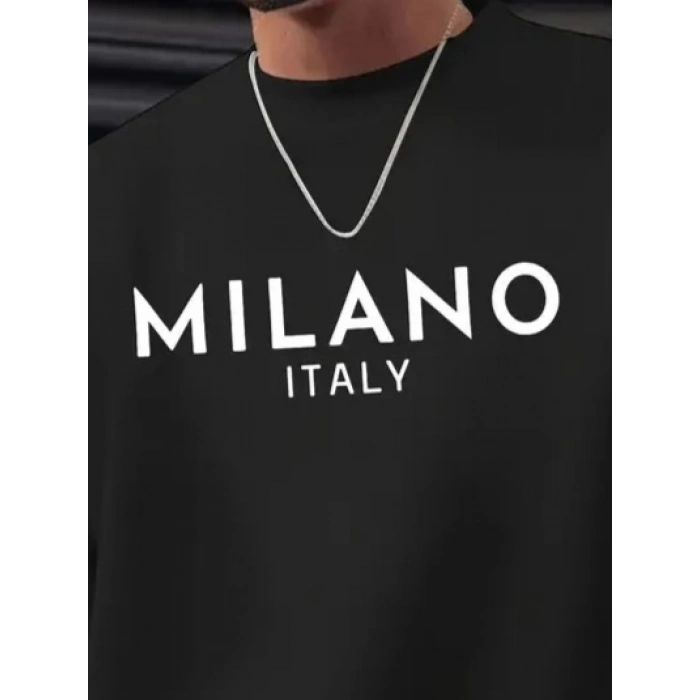 Erkek Uzun Kollu Bisiklet Yaka Milano Yazılı Iki Iplik Bluz