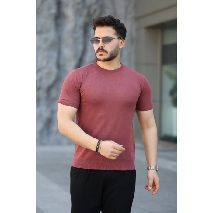 Erkek Viskon Kumaş Bisiklet Yaka Basic Tişört