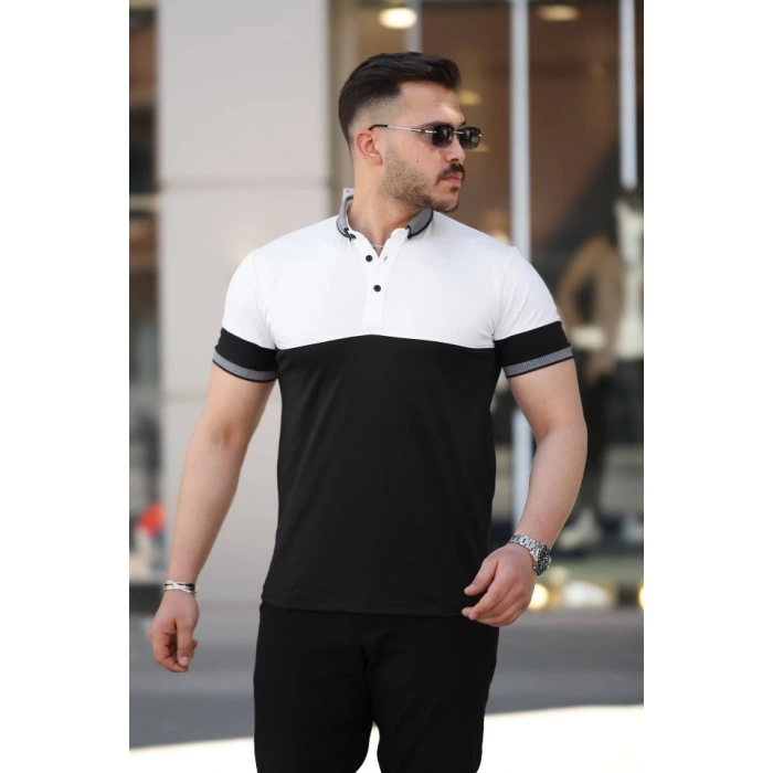 Erkek Yakalı çift Renk Kısa Kollu T-shirt