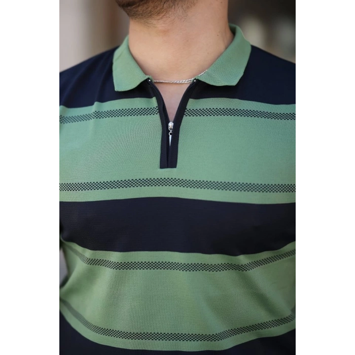 Erkek Yakalı Fermuarlı çift Renk Kısa Kollu T-shirt