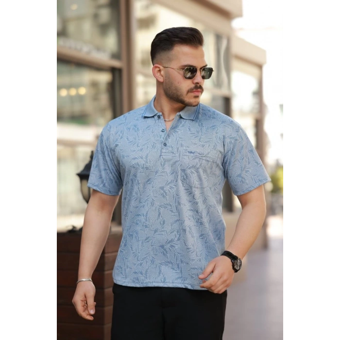 Erkek Yakalı Jakar Baskılı Kısa Kollu T-shirt