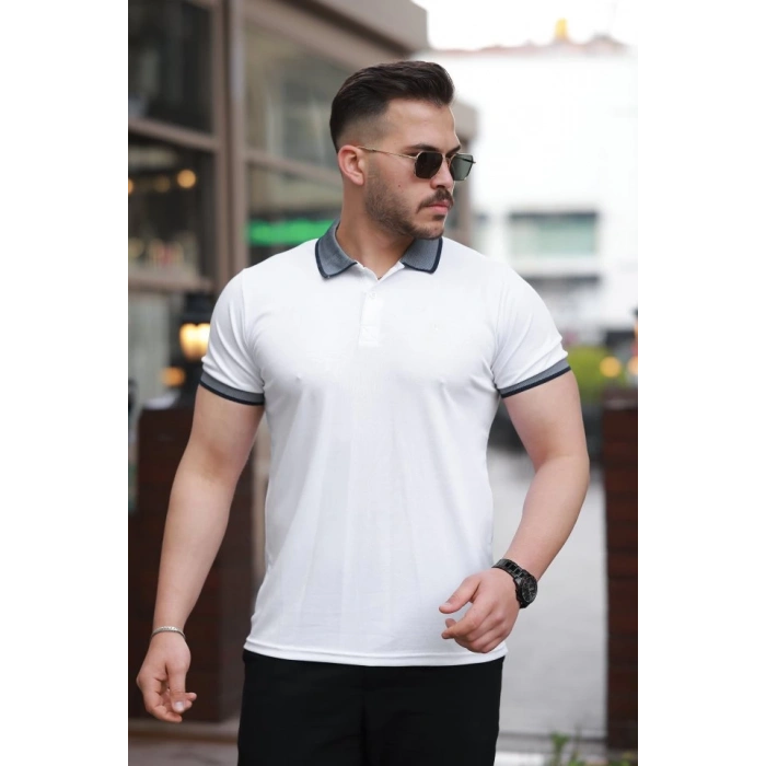 Erkek Yakalı Kagi Kumaş Kısa Kollu T-shirt