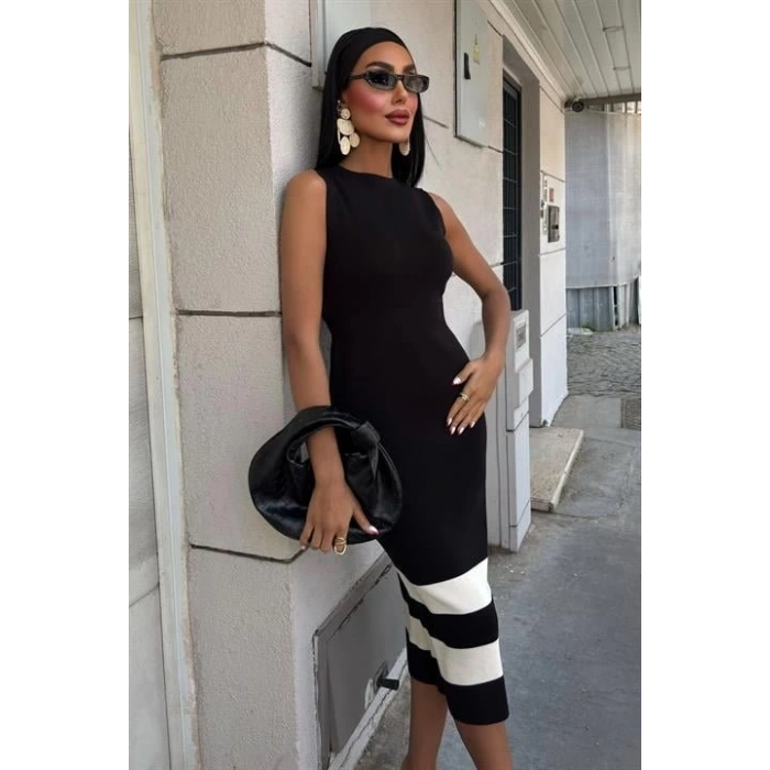 Etek Ucu Şerit Detaylı Triko Elbise 2831