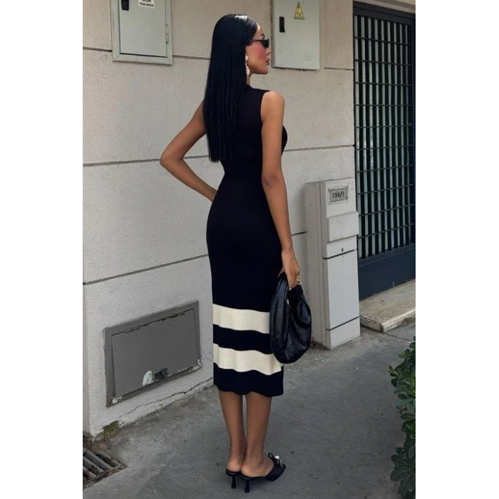 Etek Ucu Şerit Detaylı Triko Elbise 2831