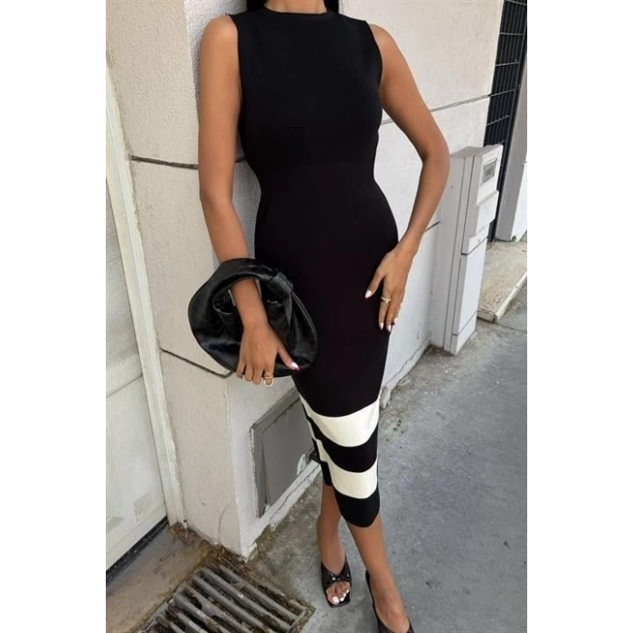 Etek Ucu Şerit Detaylı Triko Elbise 2831