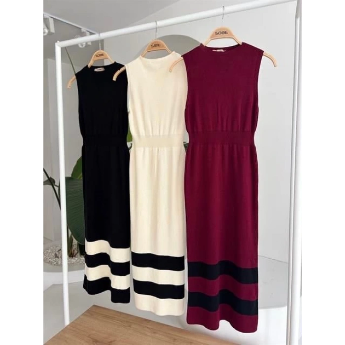 Etek Ucu Şerit Detaylı Triko Elbise 2831