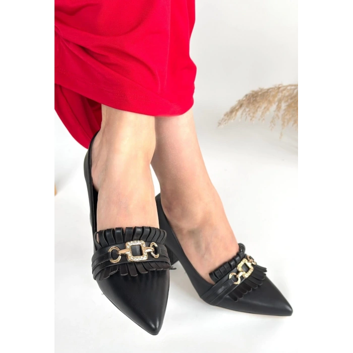 Farye Siyah Cilt Topuklu Ayakkabı