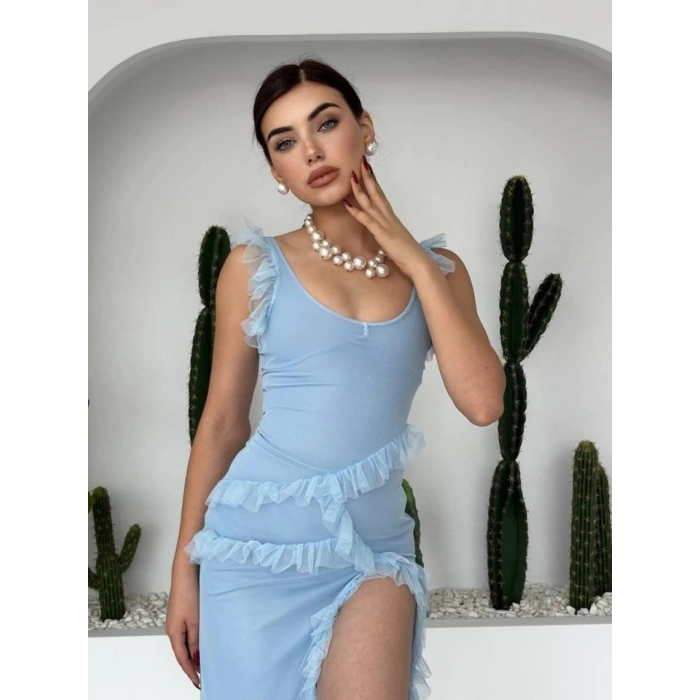 Felix Yırtmaçlı Midi Tül Elbise