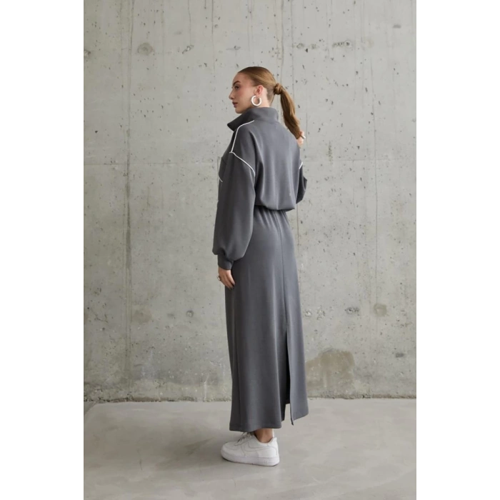 Füme Biyeli Sweatshirt Ve Etek Takım