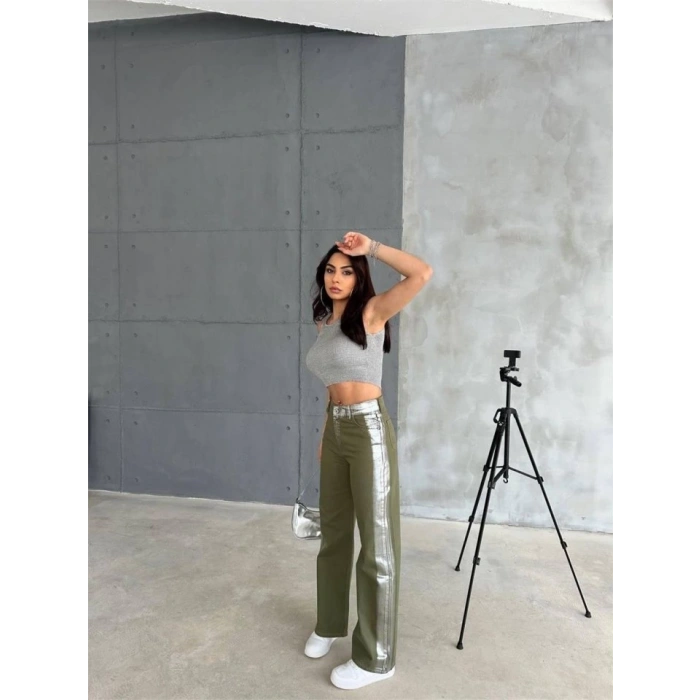 GABARDİN PALAZZO PANTOLON - Haki