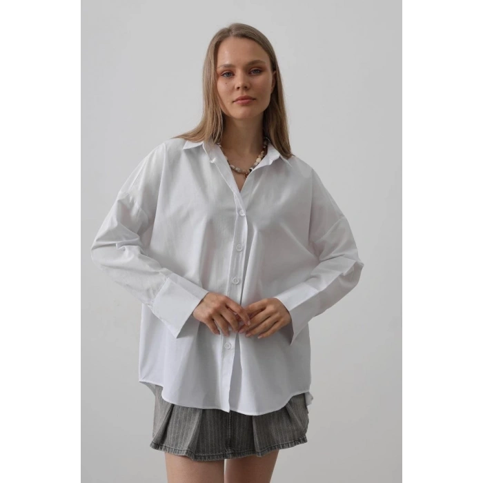 Geniş Manşet Detaylı Gömlek - Beyaz