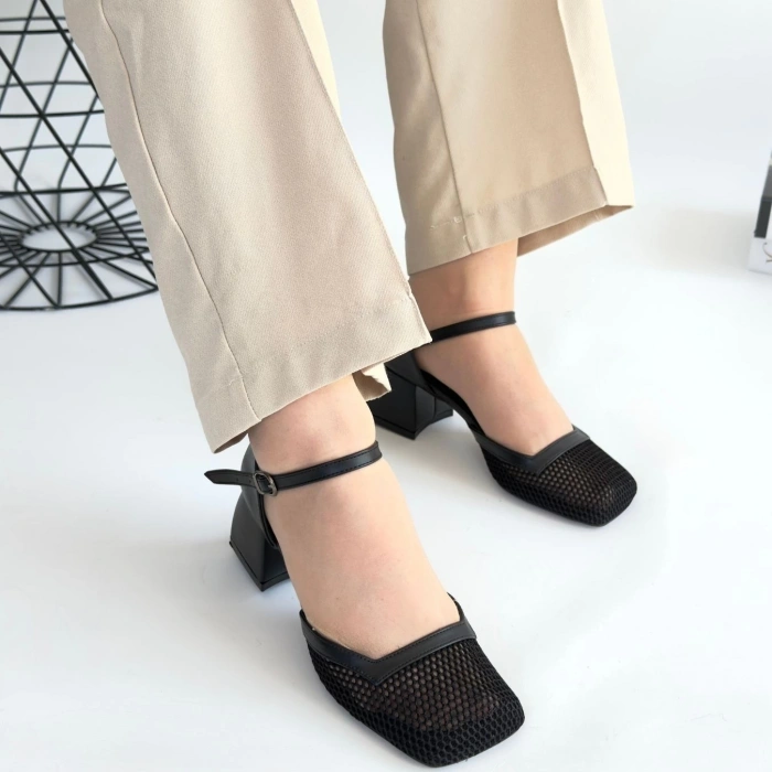 Jiole Siyah Cilt Topuklu Ayakkabı