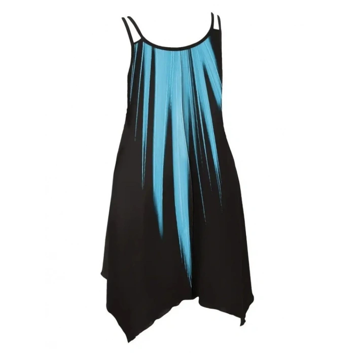 Kadın Askılı Yuvarlak Yaka Asimetrik Detaylı Desenli Süprem Elbise