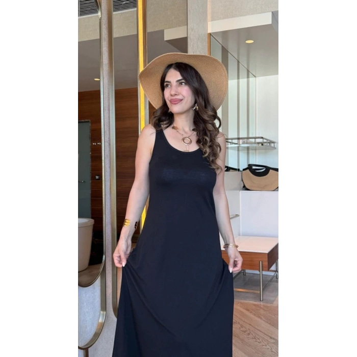 Kadın Askılı Yuvarlak Yakalı Viskon Elbise