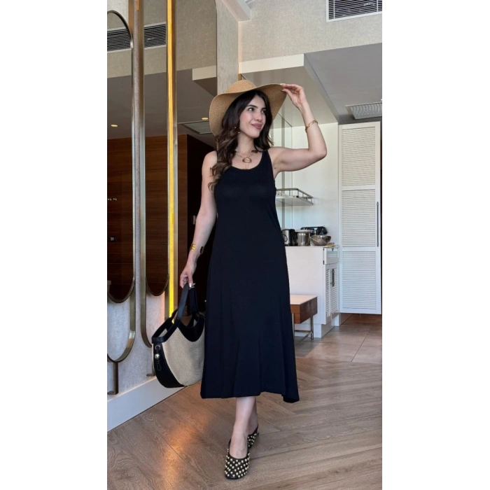 Kadın Askılı Yuvarlak Yakalı Viskon Elbise