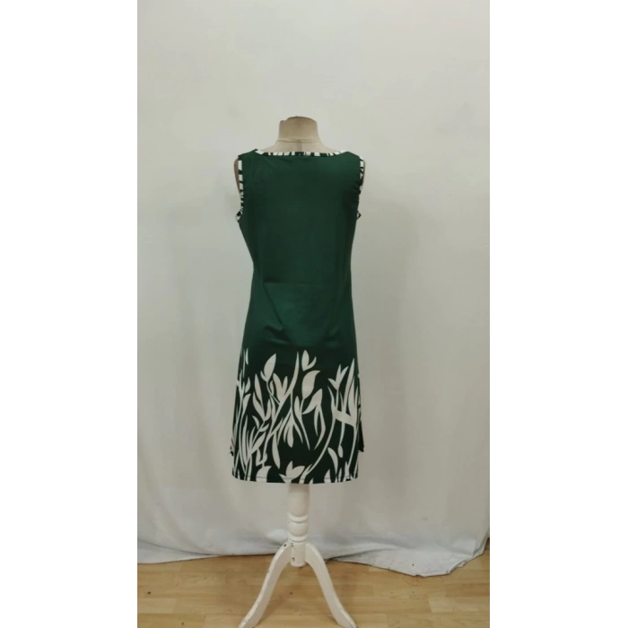 Kadın Askılı Yuvarlak Yakalı Yaprak Desenli Dalgıç Elbise