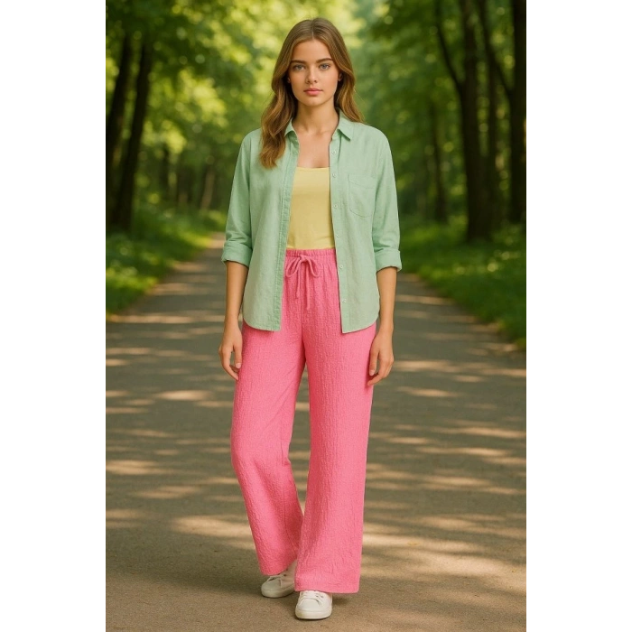 Kadın Beli Lastikli Pol Paça Pantolon