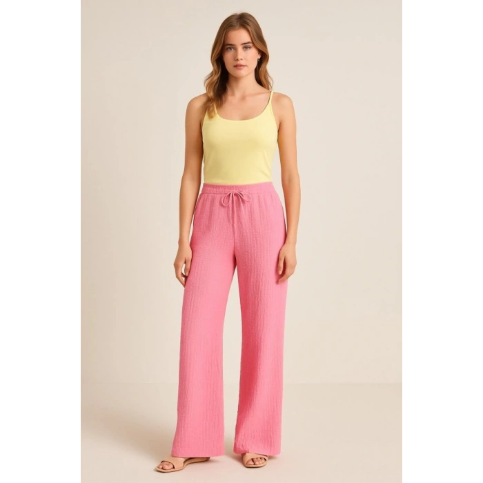 Kadın Beli Lastikli Pol Paça Pantolon