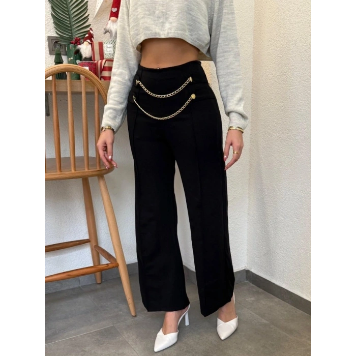 Kadın Beli Zincir Detay Ithal Krep Pantolon