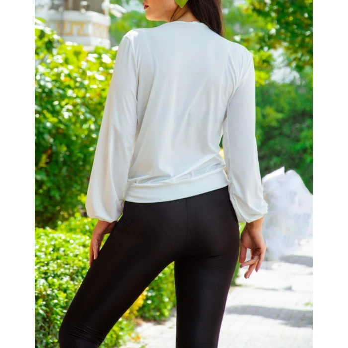 Kadın Beyaz Kruvaze Yaka Sandy Bluz