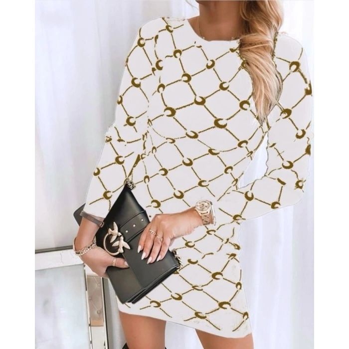 Kadın Bisiklet Yaka Uzun Kol Triko Mini Boy Elbise