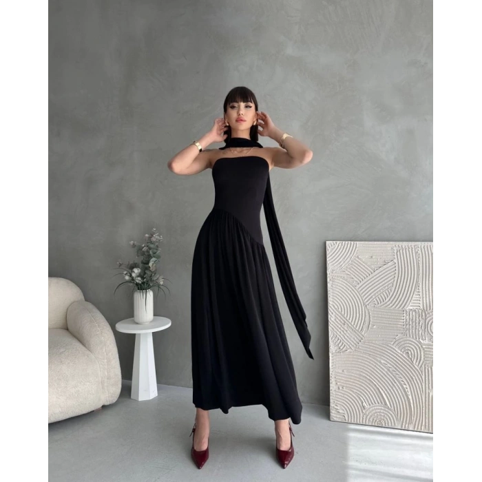Kadın  Boğaz Kolsuz Maxi Boy Kalem Elbise
