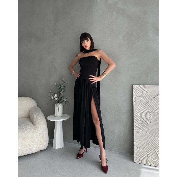 Kadın  Boğaz Kolsuz Maxi Boy Kalem Elbise