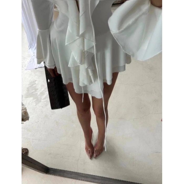 Kadın Dalgıç Kumaş Fırfırlı Elbise