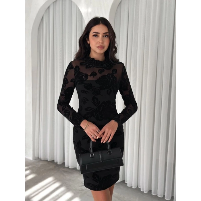 Kadin Dantel Detay Mini Kalem Elbise