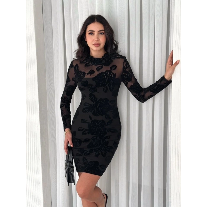 Kadin Dantel Detay Mini Kalem Elbise