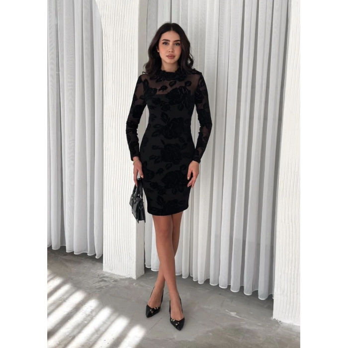 Kadin Dantel Detay Mini Kalem Elbise