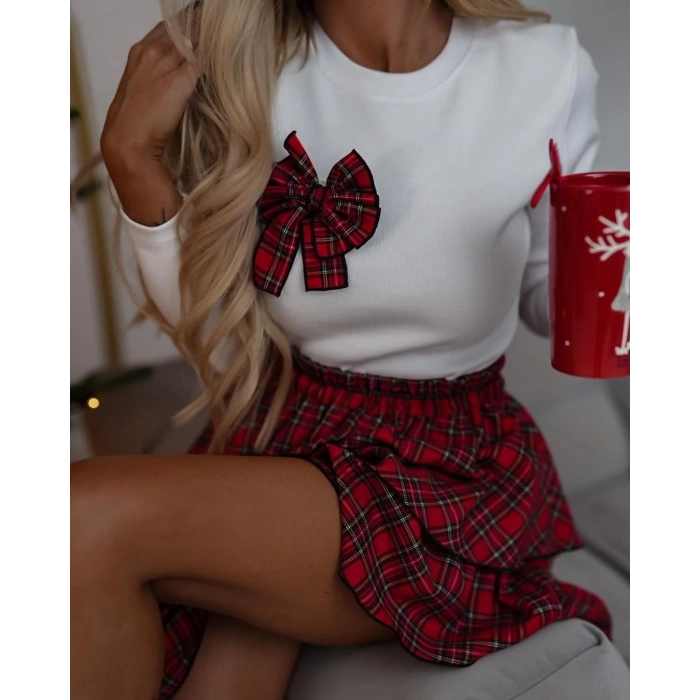 Kadın Dijital Baskılı Dalgıç Kumaş Fıyonk Aksesuarlı Takım