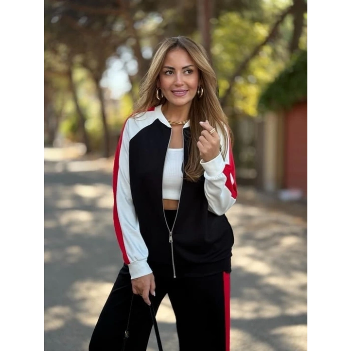 Kadın Hakim Yaka şerit Detay Hırka Ve Bol Paça Pantolon Ikili Takım