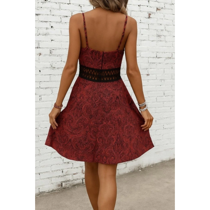 Kadın Ip Askılı Kruvaze Yakalı Desenli Mini Süprem Mini Elbise