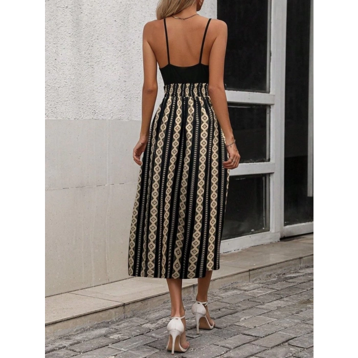 Kadın Ip Askılı Kruvaze Yakalı üst Viskon Alt Desenli Süprem Elbise