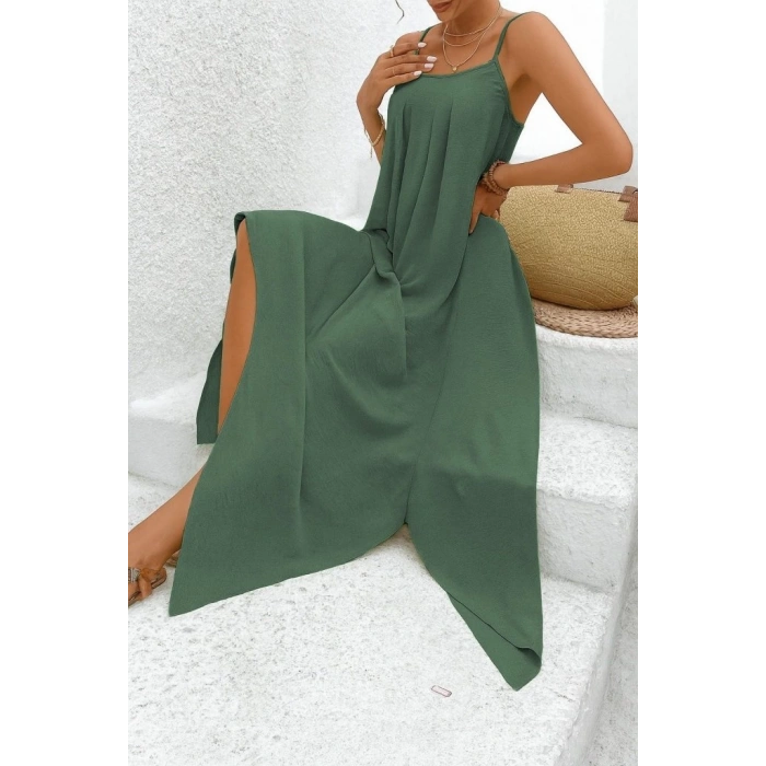 Kadın Ip Askılı V Yakalı Asimetrik Detaylı Aerobin Elbise