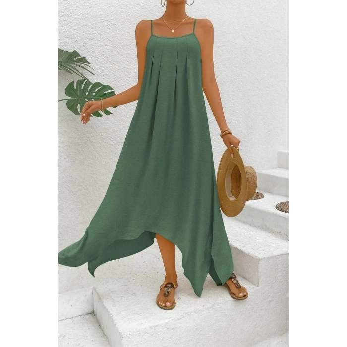 Kadın Ip Askılı V Yakalı Asimetrik Detaylı Aerobin Elbise