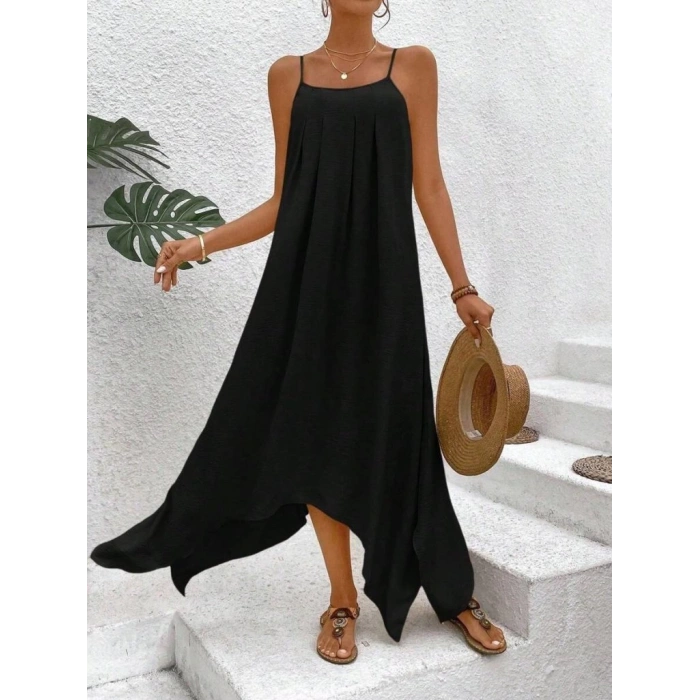 Kadın Ip Askılı V Yakalı Asimetrik Detaylı Aerobin Elbise