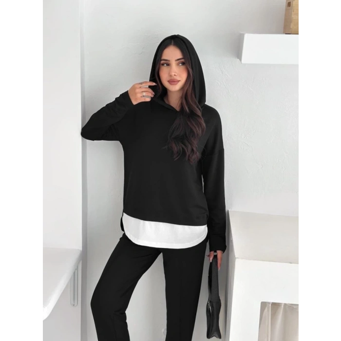 Kadın Kapşunlu Ve Atlet Detaylı Tunik Yüksek Bel Pantolunlu ıkılı Takım