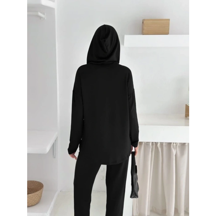 Kadın Kapşunlu Ve Atlet Detaylı Tunik Yüksek Bel Pantolunlu ıkılı Takım