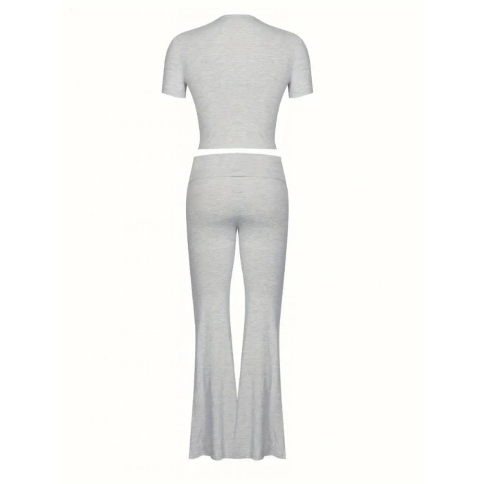 Kadın Kısa Kollu Bisiklet Yaka Alt Ispanyol Paça Viskon Ikili Takım