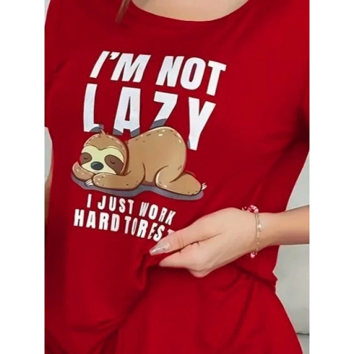 Kadın Kısa Kollu Bisiklet Yaka Baskılı Viskon Bluz Ve şort Ikili Takım