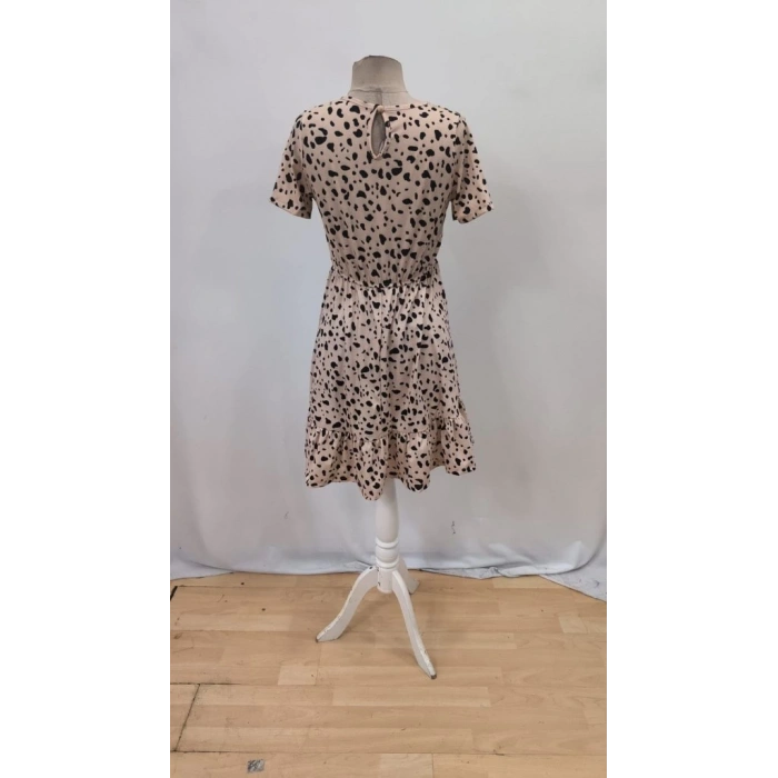 Kadın Kısa Kollu Bisiklet Yaka Desenli Süprem Elbise