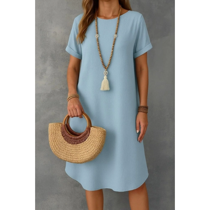 Kadın Kısa Kollu Kayık Yaka Bürümcük Elbise