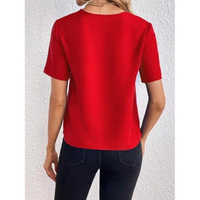 Kadın Kısa Kollu V Yakalı Ithal Krep Elbise